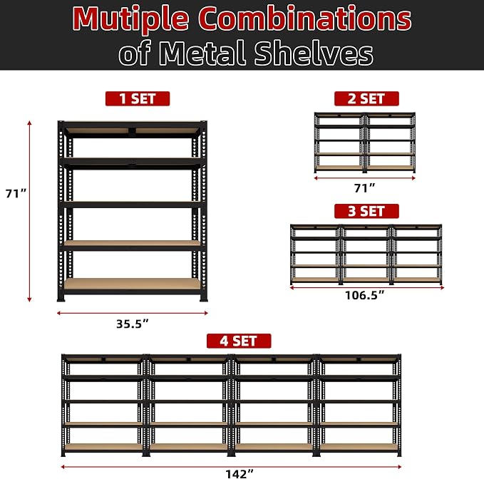 2 Packs 35.5" W x 16" D x 71" H Adjustable Garage Storage Shelves - Image 9