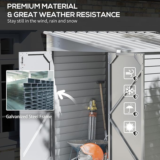 Outsunny 4.6' x 9' Steel Outdoor Storage Shed, Lean to Shed, Metal Tool House - Image 3