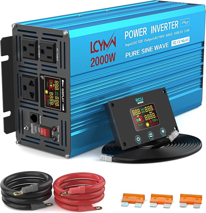 2000 Watt Inverter Pure Sine Wave DC 12V to 110V AC Power Inverters by LCYMW