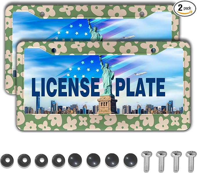 License Plate Holder Multicolor License Plate Frames Vintage Groovy Flowers by Unknown