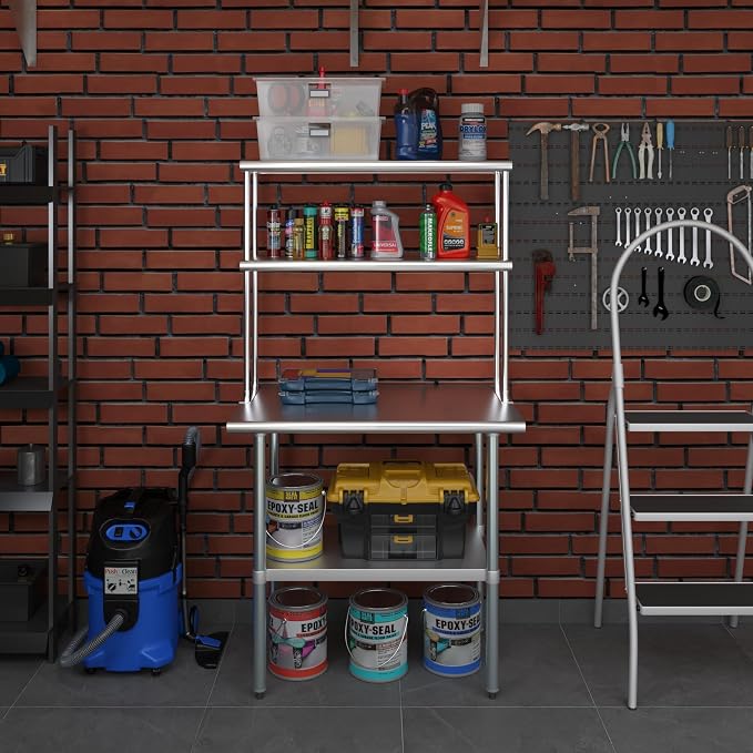 AmGood Stainless Steel Work Table Double Tier Overshelf | NSF - Image 7