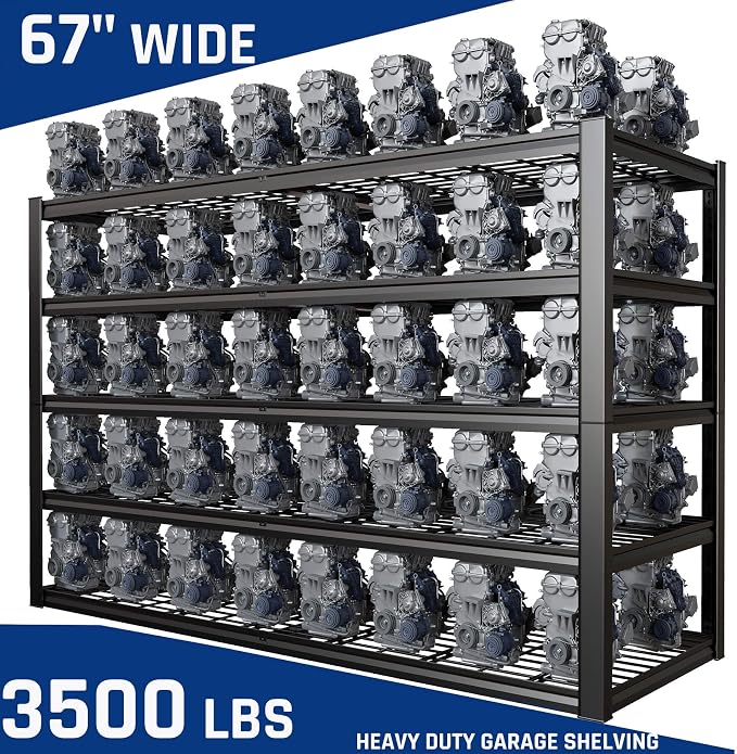 67" W Garage Shelving Heavy Duty, Adjustable 5 Tier Metal Shelves, Commercial - Image 3