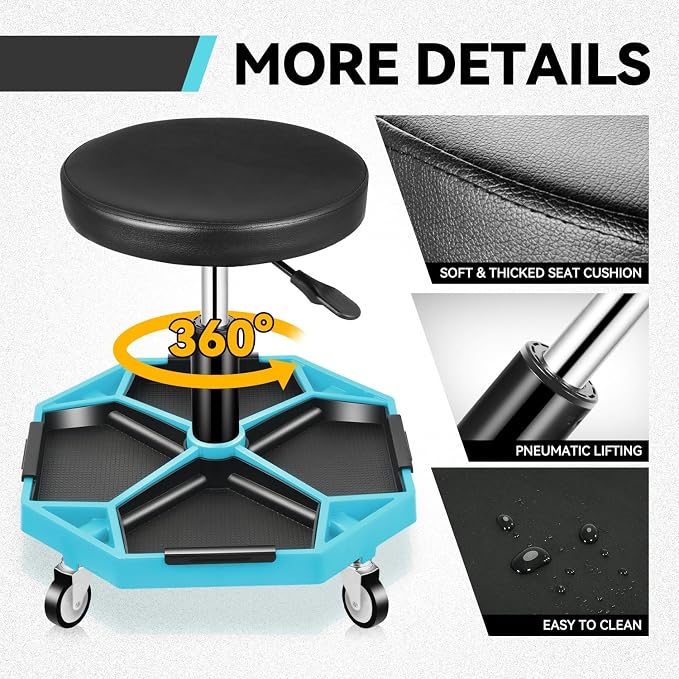 Auto Dynasty Mechanic Stool, Adjustable Rolling Pneumatic Creeper Garage Shop - Image 6