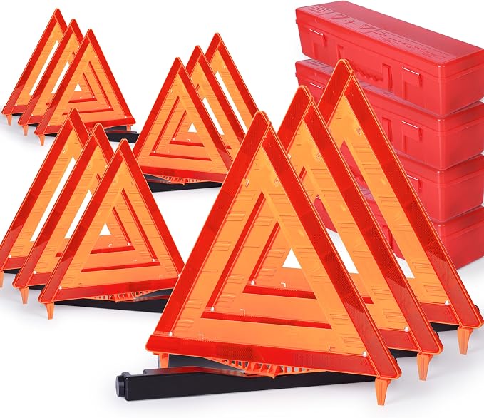 12 Pack Warning Triangle DOT Approved, Foldable Emergency Safety Reflective by SAFEMATE