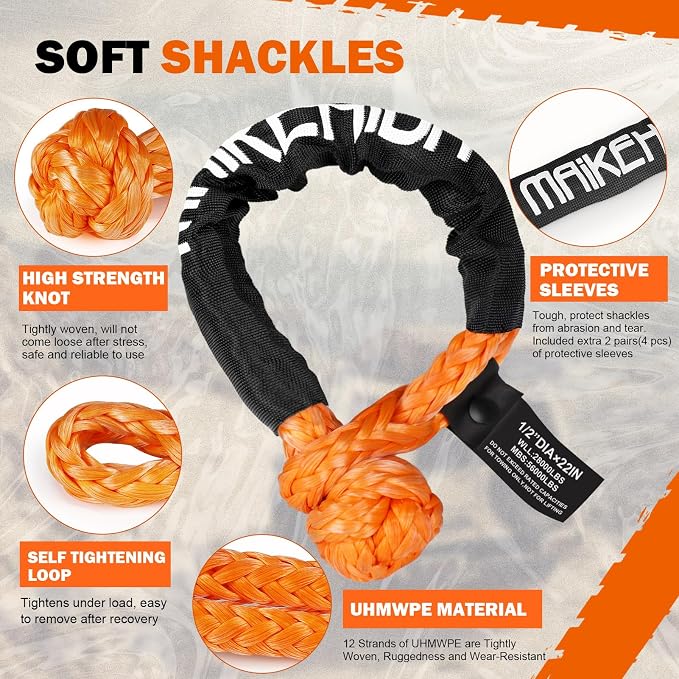 MAIKEHIGH 1-1/8" x 30ft Kinetic Tow Rope, Heavy Duty Recovery Rope - Image 5