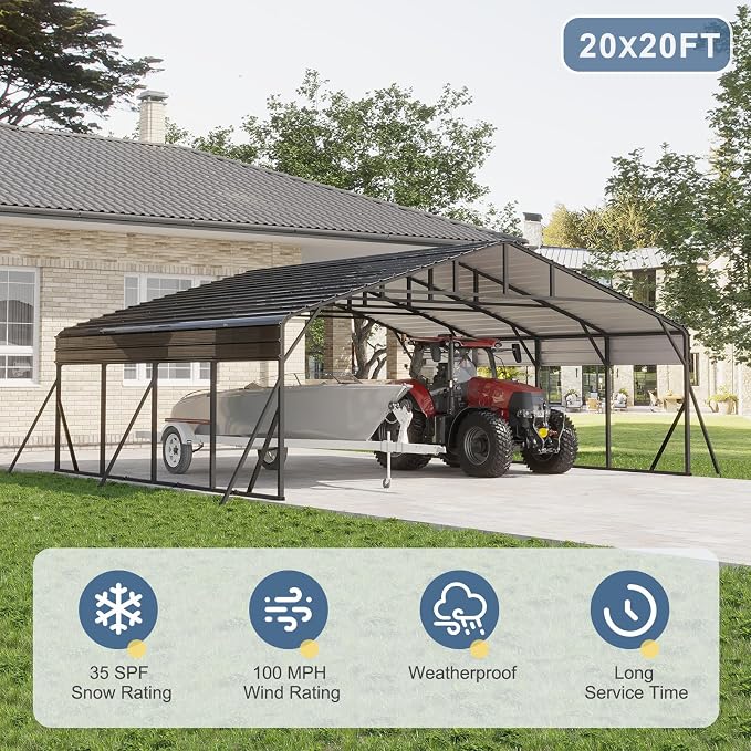20x20 FT Metal Carport, Garage - Image 6