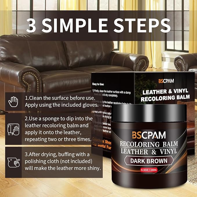 Dark Brown Leather Recoloring Balm, Leather Couch Scratch/Stain Remover - Image 5