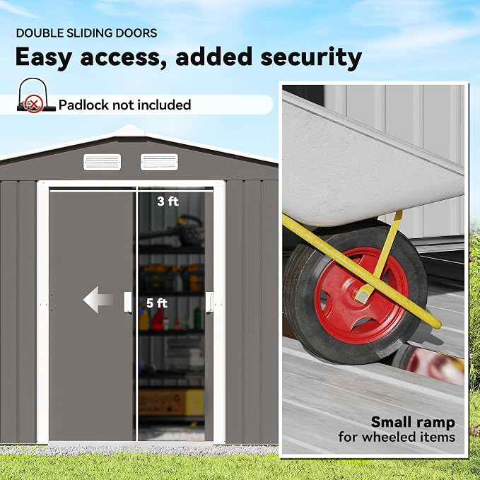 Outsunny 9' x 6' Outdoor Storage Shed, Garden Tool Metal Shed - Image 3
