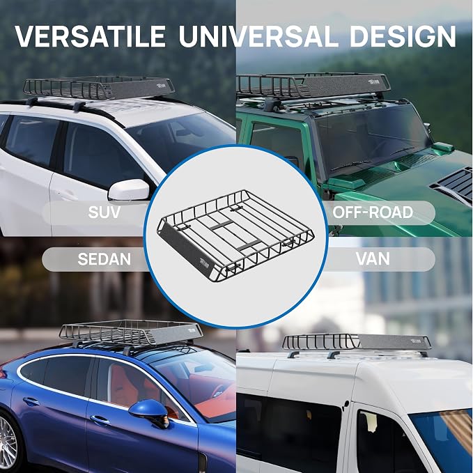 TUFFIOM 46"x 36"x 6" Universal Rooftop Cargo Carrier Basket, Heavy Duty Steel - Image 6