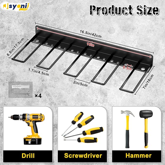 Power Tool Organizer, Drill Holder Wall Mount, 4 Cordless Drill Racks, Heavy - Image 2