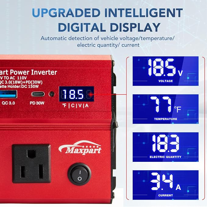 500W Power Inverter, Car/Light Truck 12V DC to 110V AC Converter USB and 3.0A - Image 3