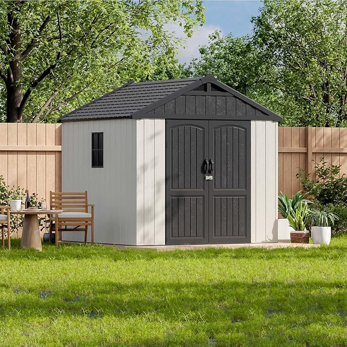 Patiowell 8x8 FT Outdoor Storage Shed, Plastic Shed Resin Garden Tool Shed by Patiowell