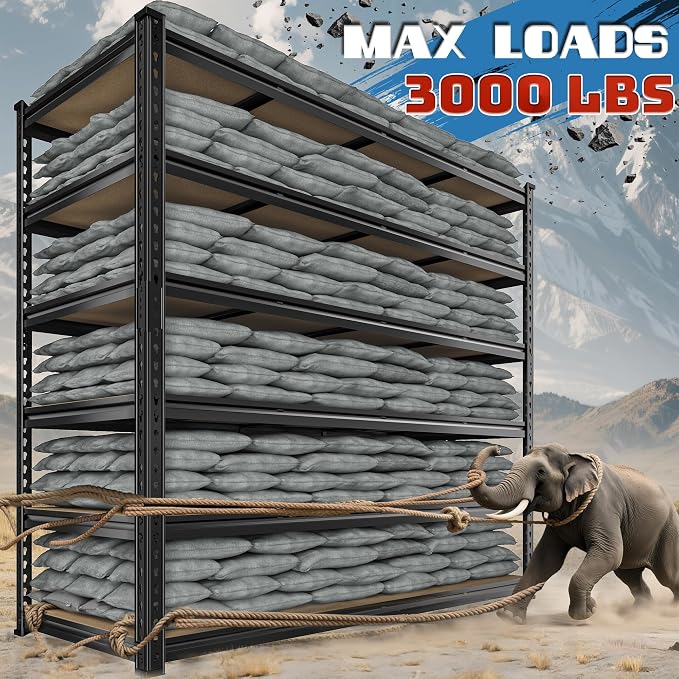 83.8" H Garage Shelving 59.8" W Metal Shelving 3000LBS Storage Shelves Heavy - Image 3