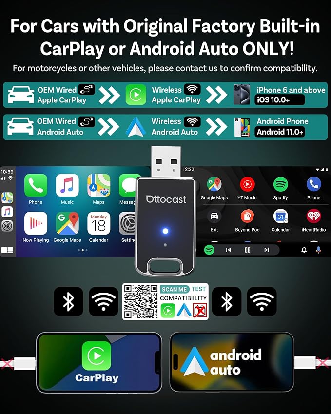 OTTOCAST Mini 2025 Wireless Carplay Adapter & Android Auto Wireless Adapter - Image 7