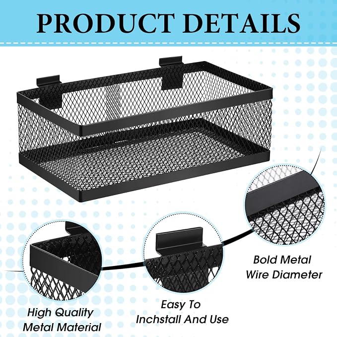 Coume 4 Pcs Black Slatwall Baskets 4 Size Metal Mesh Wire Basket - Image 3
