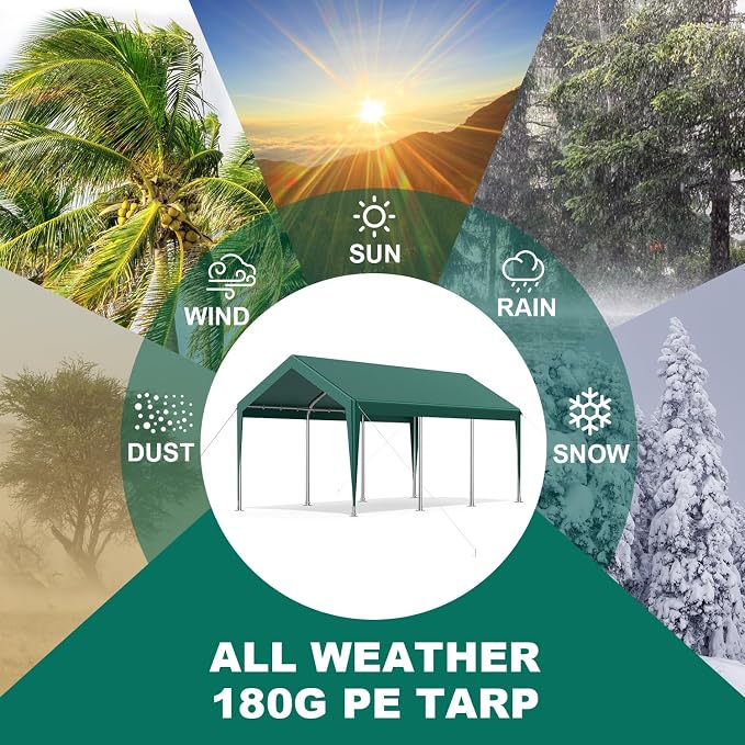 12x20FT Heavy Duty Carport Potable Car Canopy Garage Party Tent Boat Shelter - Image 2