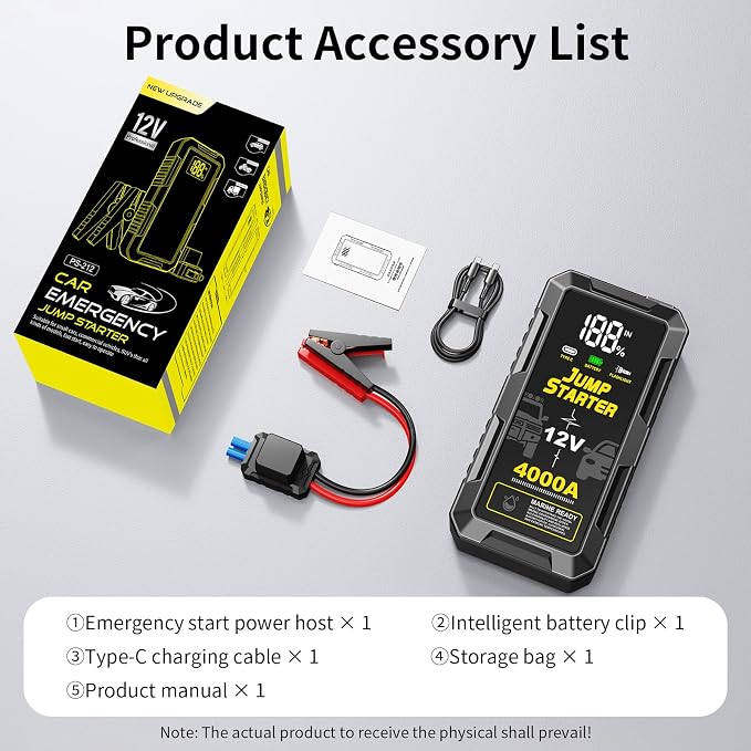 Car Battery Jump Starter with 4000A Peak Smart Clip LCD Display and 3 Modes - Image 7