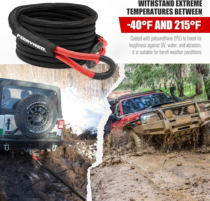 FieryRed Kinetic Energy Recovery Rope 30FT 7/8 Inch- Power Stretch Snatch Strap - Image 7