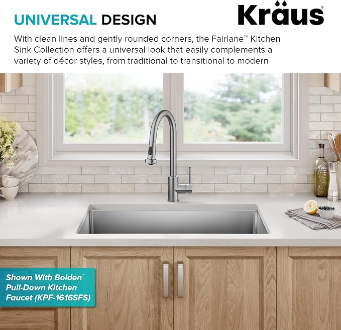 KRAUS Fairlane 33-inch Undermount Single Bowl 18-Gauge Stainless Steel Kitchen - Image 5