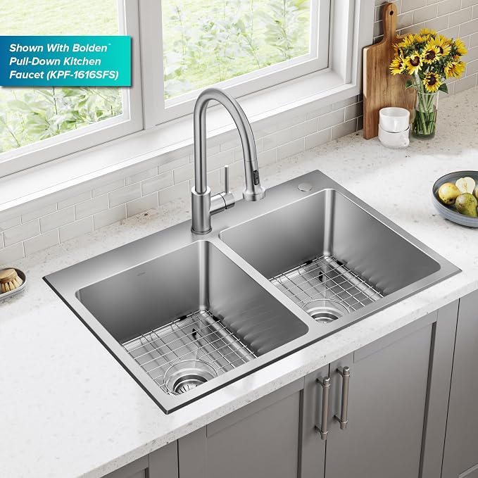 KRAUS Fairlane 33-inch Drop In/Top Mount Double Bowl 18-Gauge Stainless Steel - Image 3
