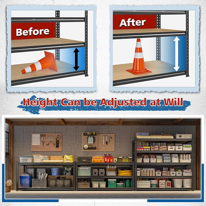55" W Storage Shelves, 2550LBS Garage Shelving Heavy Duty, 5-Tier Heavy Duty - Image 6
