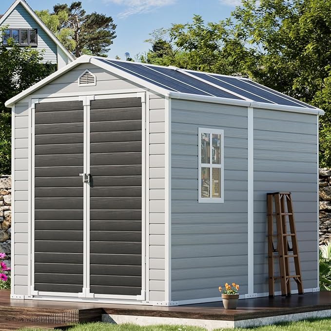 8x6 FT Outdoor Storage Shed, Waterproof Resin Shed by SELLERWE