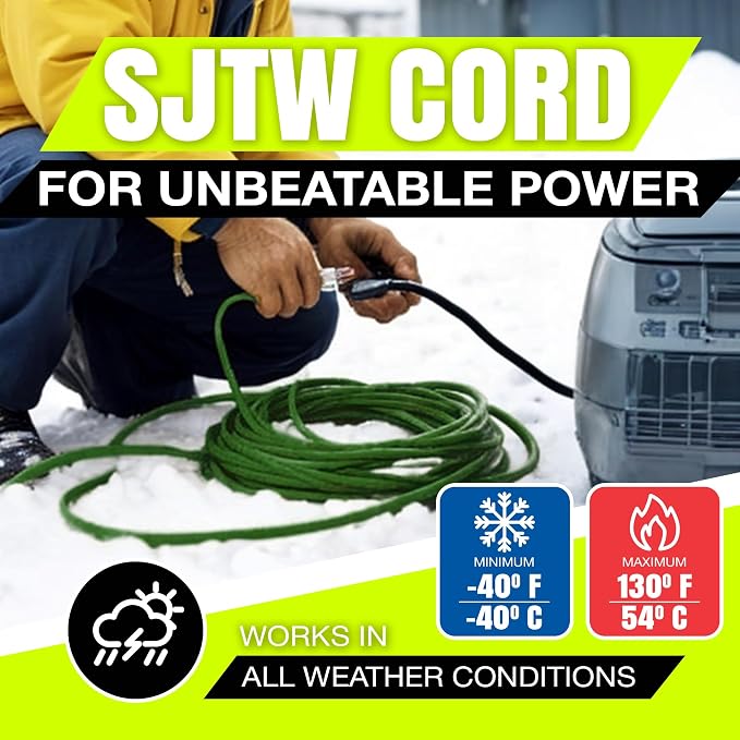 10ft Outdoor/Indoor Extension Cord 14/3 Gauge Heavy Duty 3 Prong SJTW, - Image 8