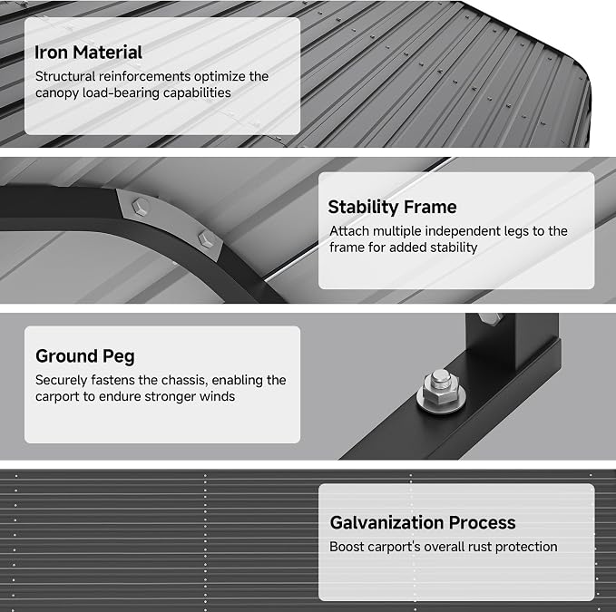 Real Relax 10x15ft Heavy Duty Metal Carport - Image 4