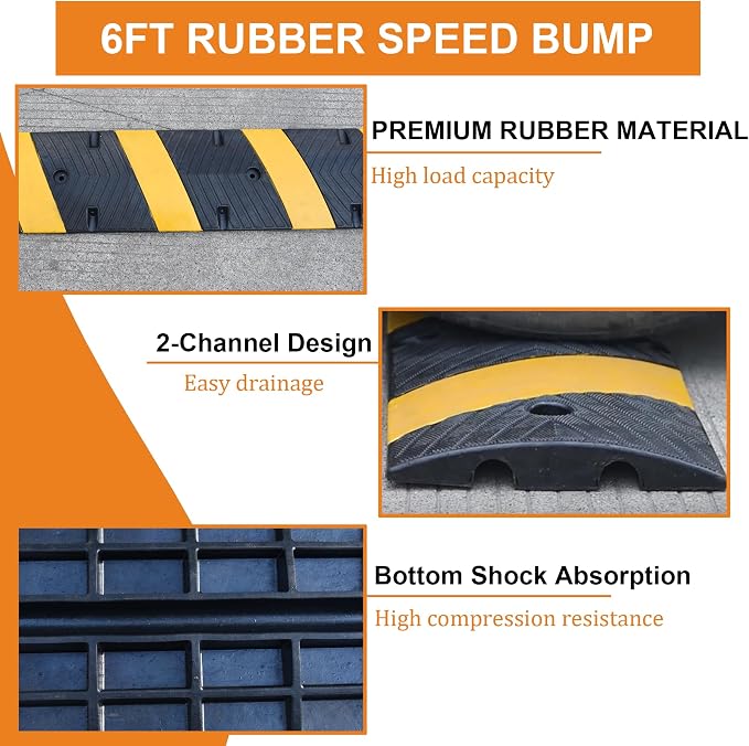 Orangestar 2-Pack 6Ft Rubber Speed Bump, 2 Channel Heavy Duty Speed Hump Cable - Image 3