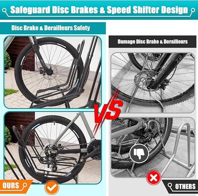 Floor Bike Rack for 4 Bikes, Bike Stand Anti-Collision Protects Disc Brake & - Image 2