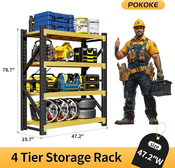 Garage Shelving Unit, 4 Tier Heavy Duty Racks, Easy Assembly, Metal Racks - Image 2