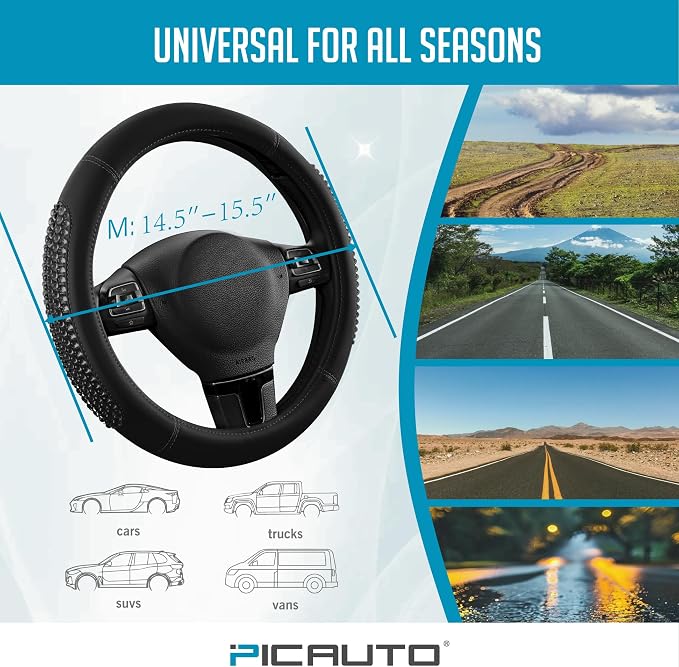 PIC AUTO Gel Particles Steering Wheel Cover, Universal Fit 14.5"-15.5" - Image 6