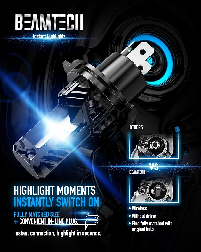 BEAMTECH H4 Bulb, Fanless In Line 9003 Fog Light Bulb 6500K Xenon White Fog - Image 3