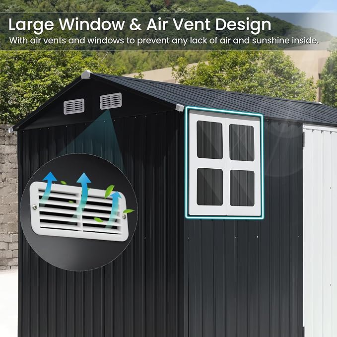 Verano Garden 8x6FT Outdoor Storage Shed, Galvanized Steel Metal Garden Shed - Image 4