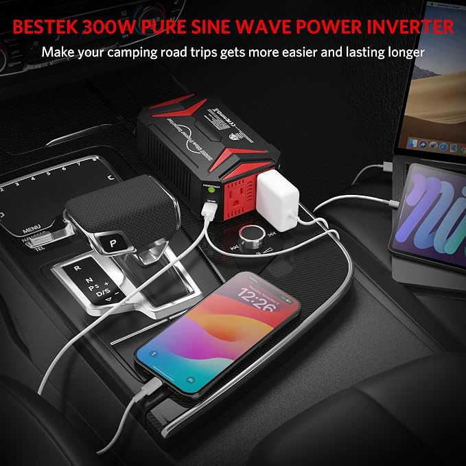 BESTEK 300Watt Pure Sine Wave Power Inverter Car Adapter DC 12V to AC 110V - Image 9
