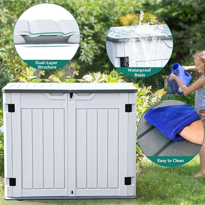 YITAHOME Outdoor Horizontal Storage Sheds w/o Shelf, 35 Cu Ft Lockable Resin - Image 4