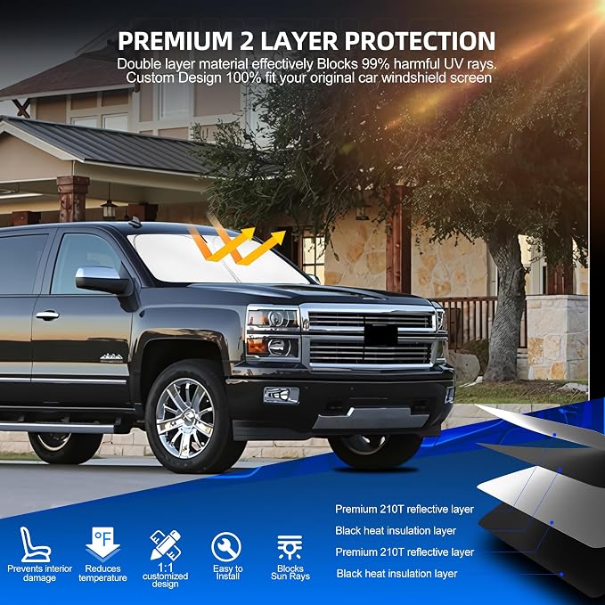 Windshield Sun Shade for Ch-evro-let Silverado 1500 2014-2018 Foldable Sunshade - Image 3