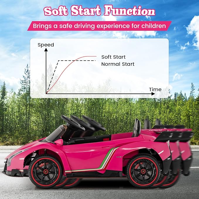 Costzon Pink Lamborghini Ride on Car, 12V Battery Powered 4WD Lambo Kids Car - Image 9