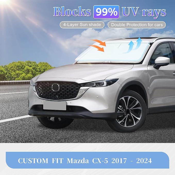 for Mazda CX5 CX-5 2017-2024 2025 Sun Shade Sunshade Windshield Cover, 4-Layer - Image 2