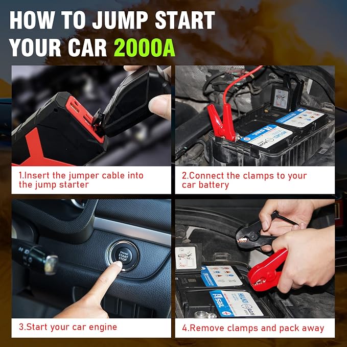 BOOKOO Jump Starter 2000A for Car/Boat/Lawnmower Portable 12V Car Battery Jump - Image 7