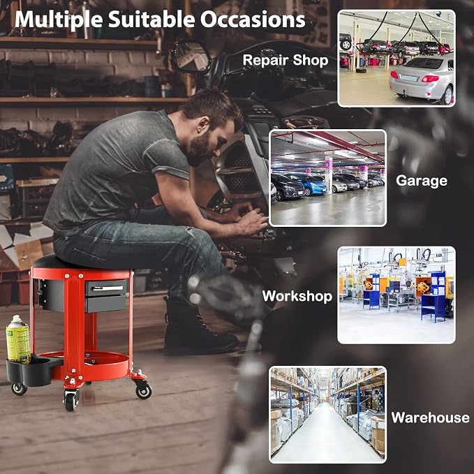S AFSTAR Garage Shop Roller Seats, Adjustable Pneumatic Rolling Creeper Stool - Image 6