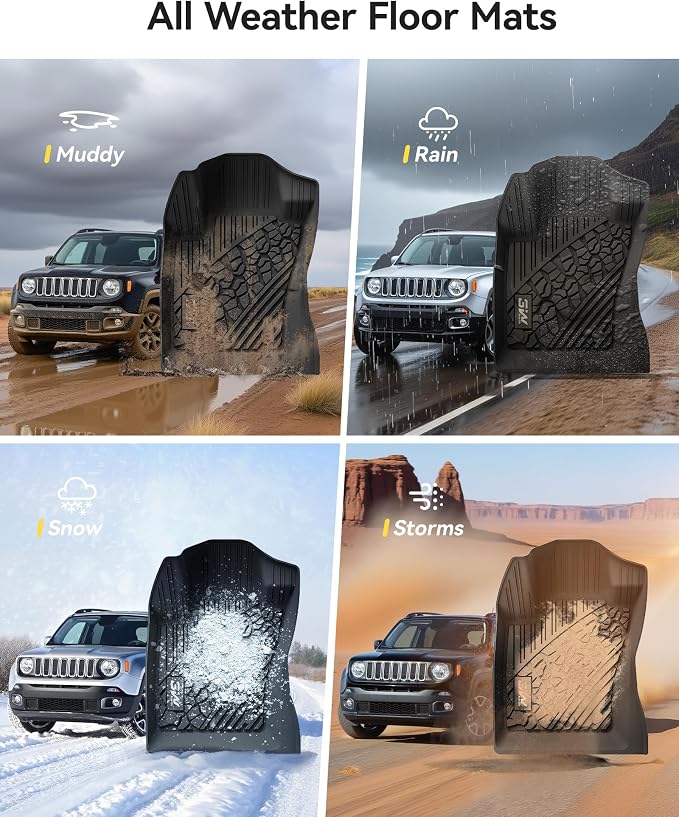 3W Floor Mats Fit for Jeep Renegade 2015-2023 TPE All Weather Custom Fit Floor - Image 6