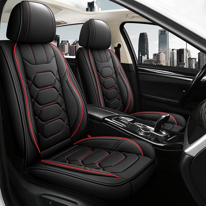 Pariitadin Leather Car Seat Covers Front Pair, Waterproof Faux Leather Seat by Pariitadin