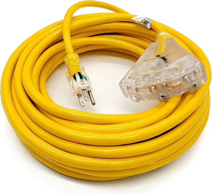 50 ft - 12 Gauge Heavy Duty Extension Cord - 3 Outlet Lighted SJTW - by WattsWire