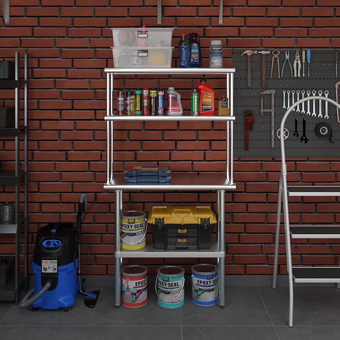 AmGood Stainless Steel Work Table Double Tier Overshelf | NSF - Image 7