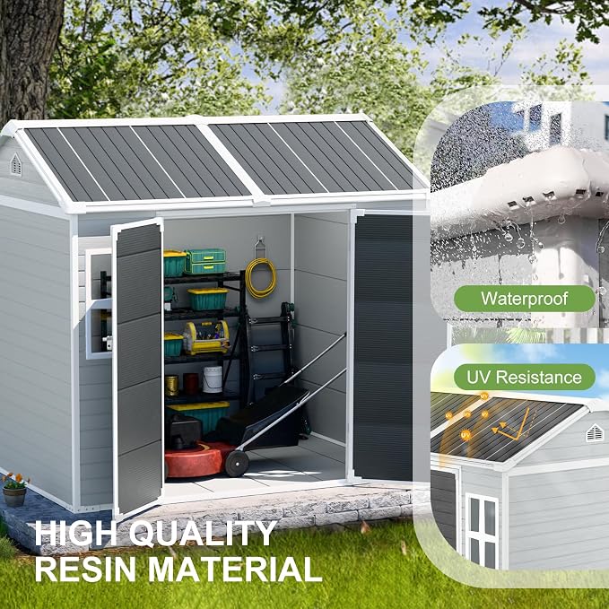 8x6x7 FT Resin Storage Shed, Waterproof Outdoor Shed w/Floor Included, 2 Windows - Image 5
