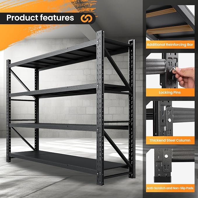 79” W Garage Shelving Heavy Duty, 7000LBS Metal Storage Shelves, 4 Tier Storage - Image 6