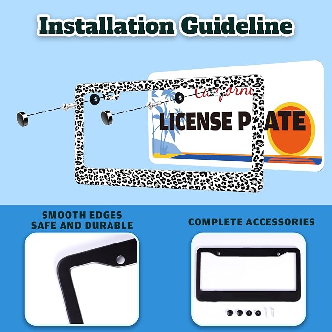 Leopard Print License Plate Frame Skin Texture Pattern Stainless Steel License - Image 4