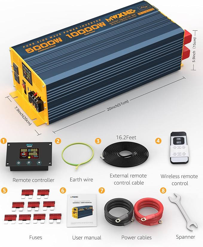 5000 Watt Power Inverter Pure Sine Wave 48V DC to 110V 120V 10000W Peak Heavy - Image 9