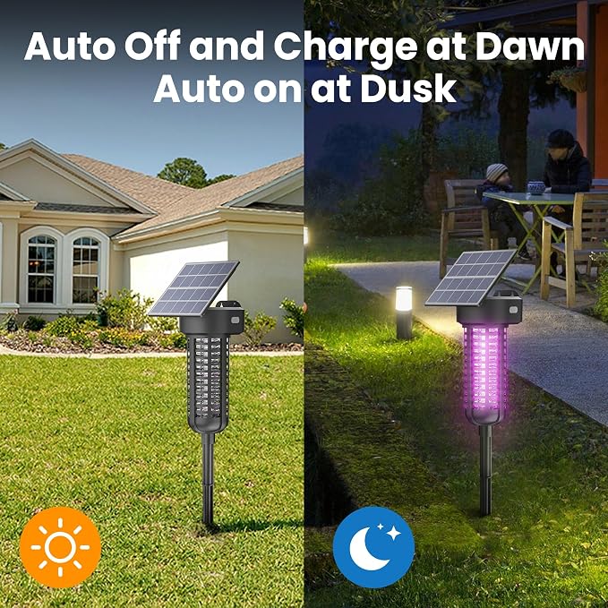 Solar Bug Zapper Outdoor 2 Pack, Garden Mosquito Zapper Waterproof & Cordless & - Image 4